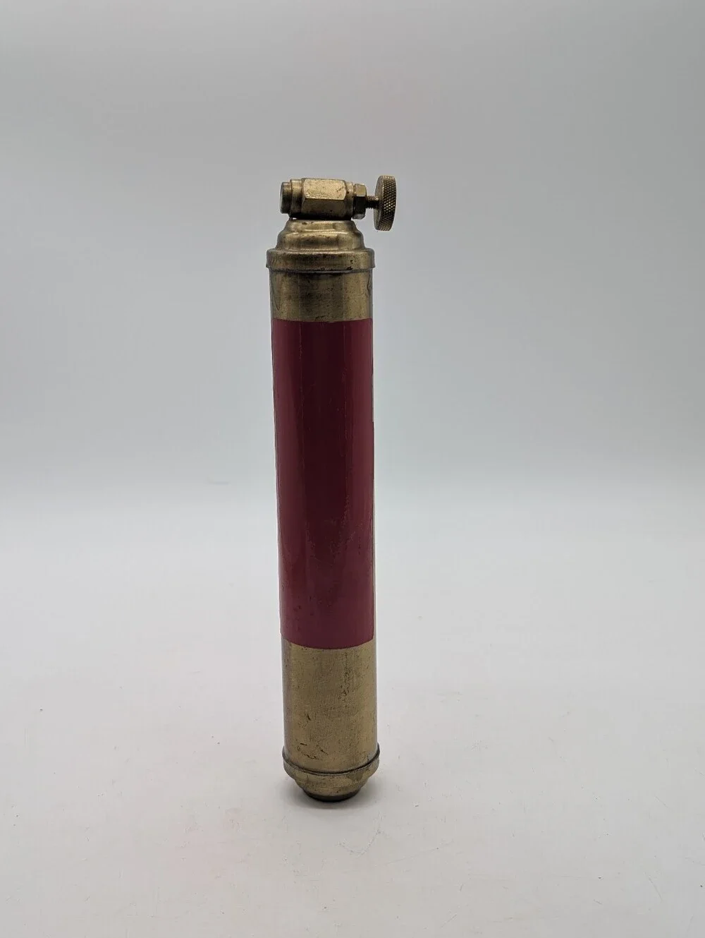 Antique Brass Mini Fire Extinguisher Red Steampunk Industrial Decor 1950s Presto